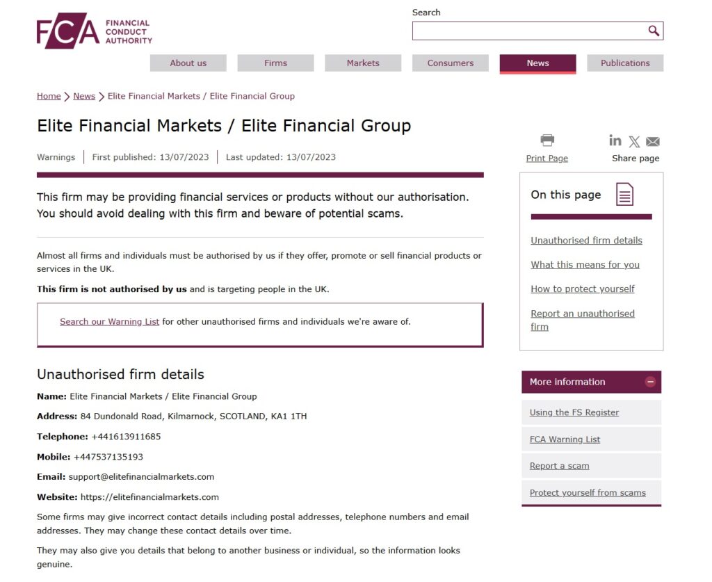 Elite-Financial-Markets-Elite-Financial-Group-FCA-Warning